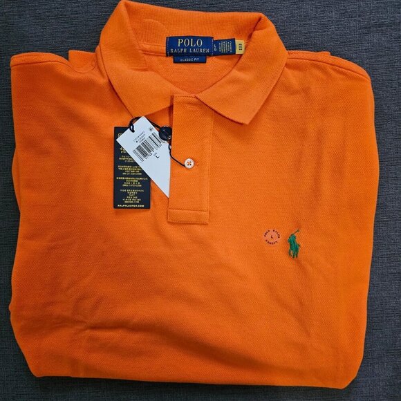 Polo Ralph Lauren Classic-Fit Polo Shirt Men Orange Mesh Short Sleeve Size Large - Picture 3 of 9